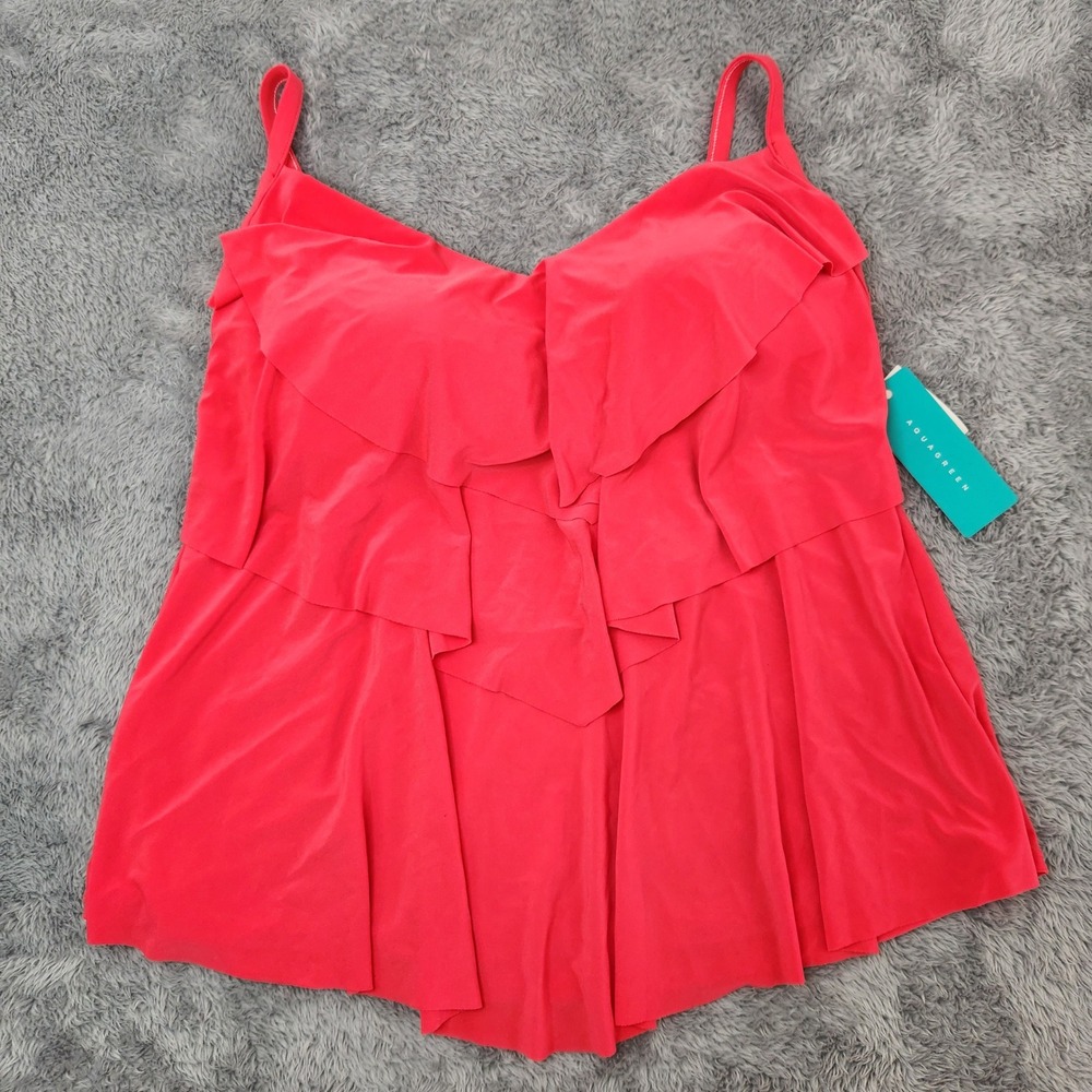 Aqua Green Tankini Women‎ 16W Coral Red 868050W Tiered Ruffle Flyaway Swim Top